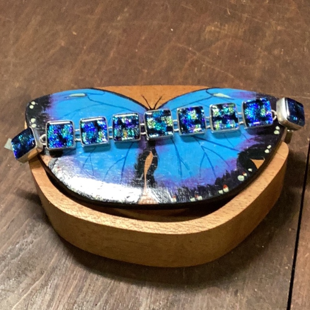 Stunning S925 Silver Bracelet with Dichroic Glass Beads